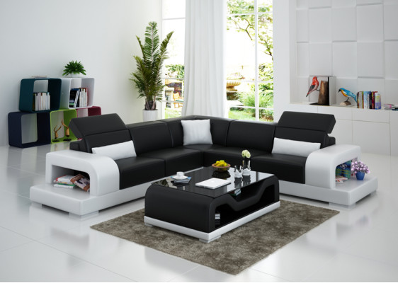 Leather sofa Couch Living landscape Corner sofa L-shape Suite Design Decor Modern
