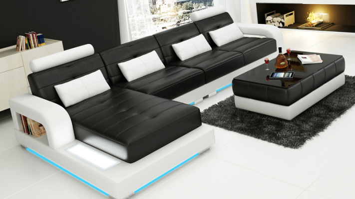 Leather sofa Couch Living landscape Corner sofa Corner Suite Design Modern Sofa L6008C