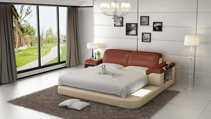 Luxury Bed + Lighting Leather Bed Beds Sofa Big 140/160/180 LB8807