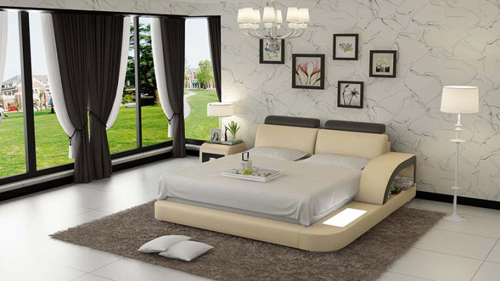 Luxury Bed Lighting Leather Bed Beds Sofa Big Marriage Upholstery 140/160/180 cm