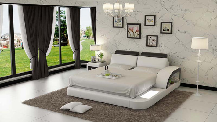 Luxury Bed Lighting Leather Bed Beds Sofa Big Marriage Upholstery 140/160/180 cm