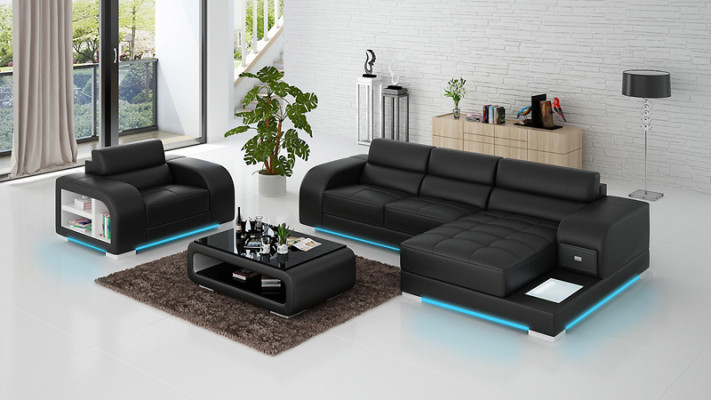 Leather sofa Couch Living landscape Corner sofa + Armchair Suite Design Sofa