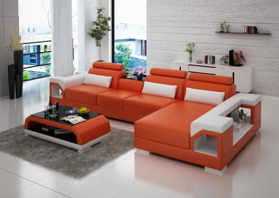 Leather sofa Couch Living landscape Corner sofa Corner Suite Design Modern Sofa G8010C