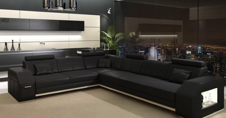 Corner sofa Leather sofa Sofa Couch Upholstery Seat Corner Suite Living landscape Ebern S