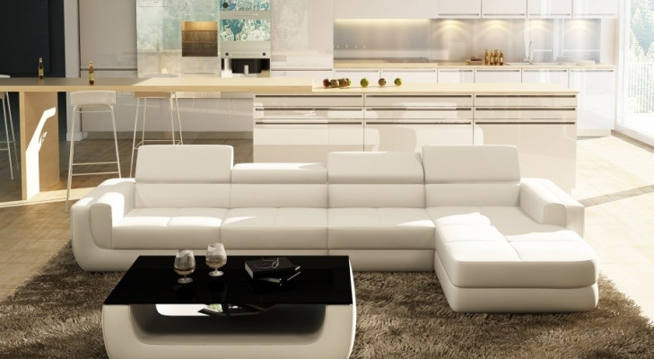 Corner sofa Leather sofa Living landscape L-shape Sofa Couch Upholstery Seat Corner Tettau White