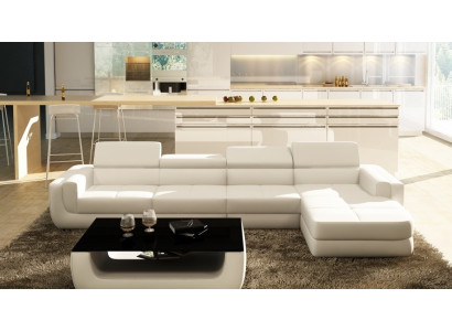Corner sofa Leather sofa Living landscape L-shape Sofa Couch Upholstery Seat Corner Tettau White
