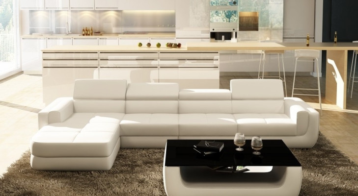 Corner sofa Leather sofa Living landscape L-shape Sofa Couch Upholstery Seat Corner Tettau White