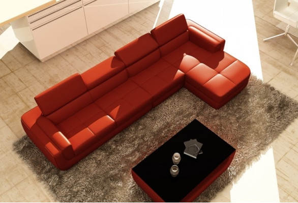 Corner sofa Leather sofa Living landscape L-shape Sofa Couch Upholstery Seat Corner Tettau Red