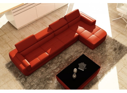 Corner sofa Leather sofa Living landscape L-shape Sofa Couch Upholstery Seat Corner Tettau Red