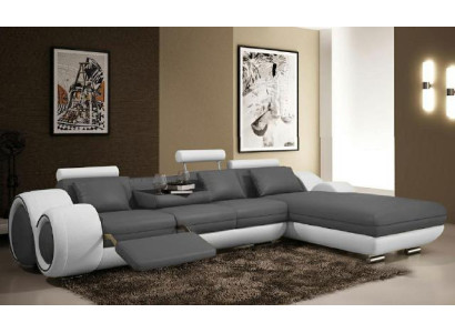 Corner sofa Living landscape Couch Leather sofa Sofa Upholstery Suite Corner - Grey-White