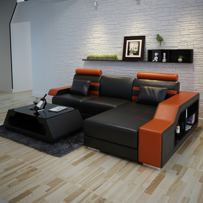 Leather sofa Couch Living landscape Corner sofa Corner Suite Design Modern Sofa L6016E