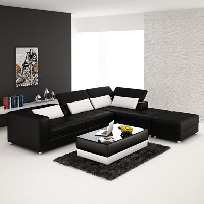 Leather sofa Couch Living landscape Corner sofa Corner Suite Design Modern Sofa F3018