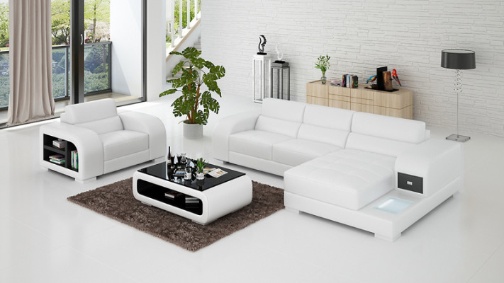 Leather sofa Couch Living landscape Corner sofa + Armchair Suite Design Sofa