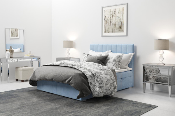 Boxspring Bed Hotel Double Blue Velvet Luxury Beds Upholstery bed base 180x200