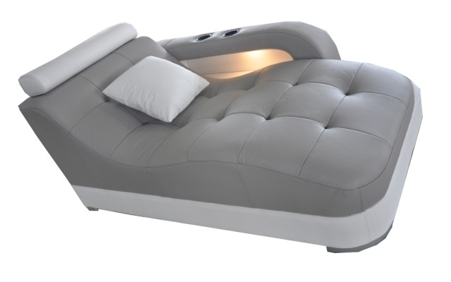 Designer Leather Chaise Longues + USB Ottoman Sofa Genuine Leather Relax Chaise