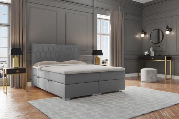 Boxspring Bed Hotel Double 180x200cm Luxury Beds Upholstery Function Box Gray