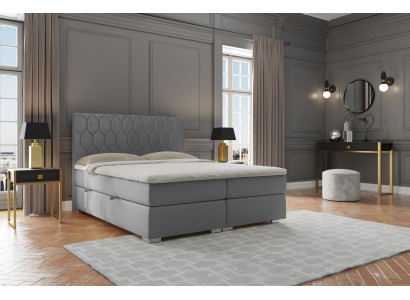 Boxspring Bed Hotel Double 180x200cm Luxury Beds Upholstery Function Box Gray
