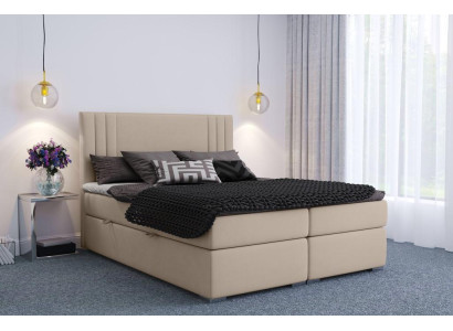Boxspring Bed Hotel Double Beige Textile Luxury Beds Upholstery Box Function