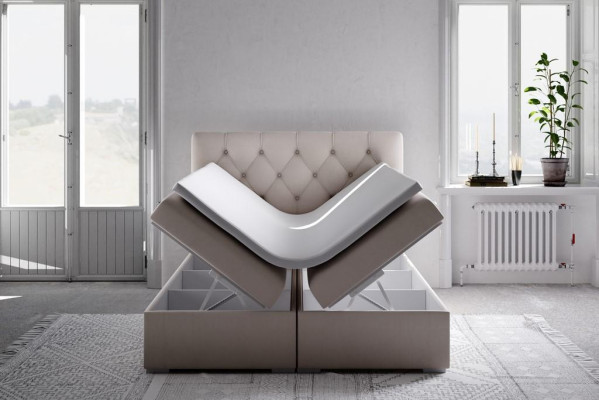 Boxspring Bed Hotel Double Blue Textile Luxury Beds Upholstery bed base function