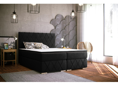 Complete Set Mattress & Topper Box Spring Bed Black Upholstery 180x200cm Beds