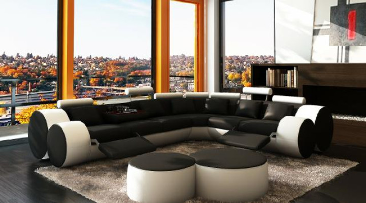 Corner sofa Sofa Couch Upholstery Living landscape Leather Corner Sofas Suite L-shape Madrid