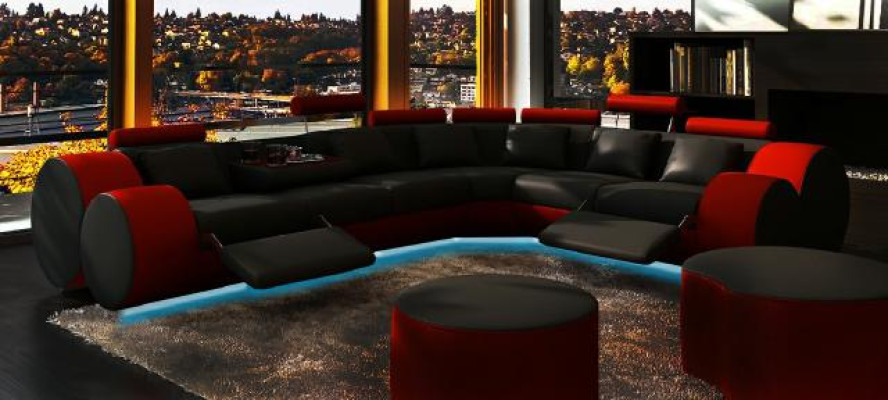 Corner sofa Sofa Couch Upholstery Living landscape Leather Corner Sofas Suite L-shape Madrid