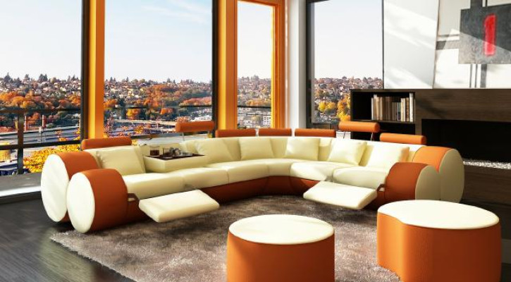 Corner sofa Sofa Couch Upholstery Living landscape Leather Corner Sofas Suite L-shape Madrid