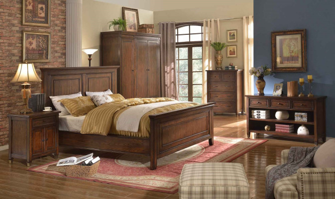 Bed Bedside table Wardrobe 7 pcs. Bedroom Design Luxury Set Beds Sets