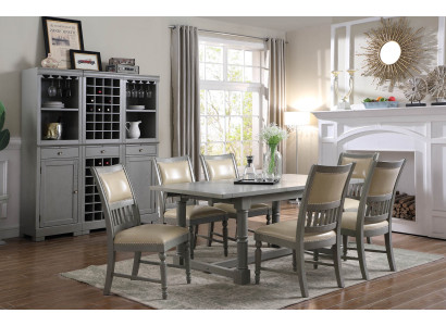Dining table Suite Table 6x Chairs Chair Dining room Group Table Wood Leather