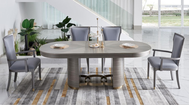 Classic designer dining table + 4 chairs set suite room group 5 pieces.