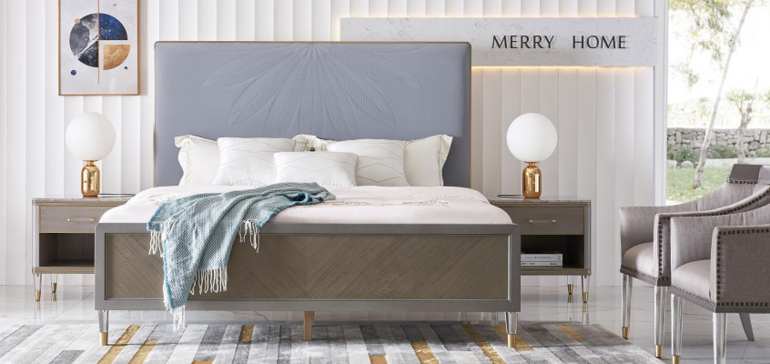 Bed 2x Bedside table 3 pcs. Bedroom Set Design Deco Modern Luxury Beds