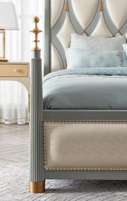 Luxury Furniture Bedroom Hotel Beds Royal Gold Bed Wood Bed 180x200cm