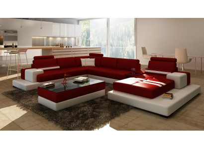 Sofa Couch Living landscape XXL Couch Leather sofa with Ottoman Sofa set 2725