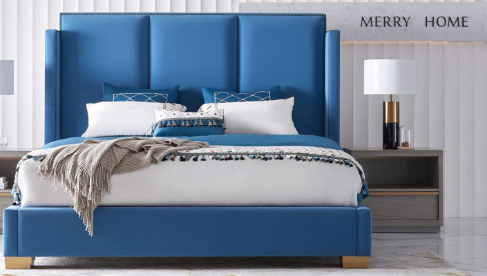 Bedroom Design luxury Bed 180x200 Textile Double Bed frame Blue