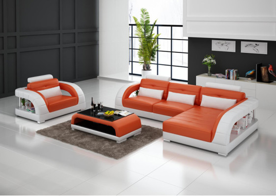 Leather sofa Couch Living landscape Corner sofa + Armchair new Suite Design Sofa with USB