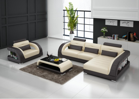 Leather sofa Couch Living landscape Corner sofa + Armchair new Suite Design Sofa with USB