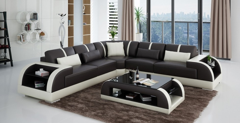 Design Corner Leather Sofa Couch Upholstery Suite Living landscape L-shape Modern Beige