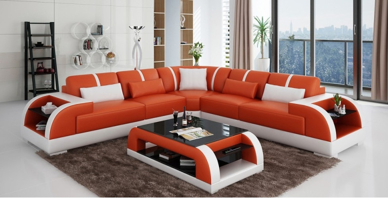 Design Corner Leather Sofa Couch Upholstery Suite Living landscape L-shape Modern Beige