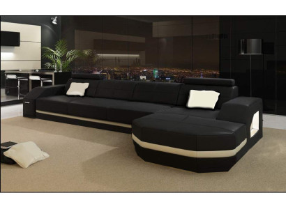 Elegant black corner sofa in L-shape. Stylish furniture for your home