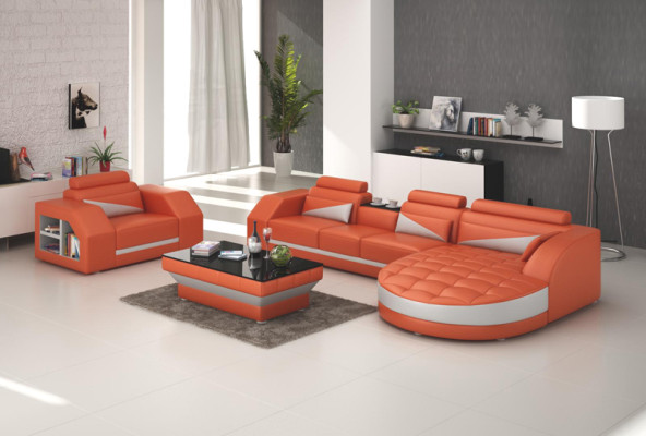 Leather sofa Couch Living landscape Corner sofa + Armchair Suite Design Sofa G8018E