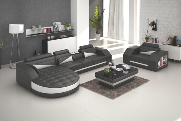 Leather sofa Couch Living landscape Corner sofa + Armchair Suite Design Sofa G8018E