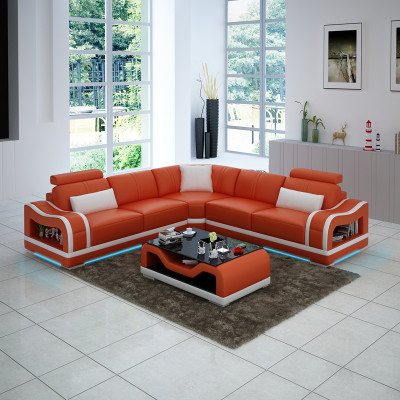 Leather sofa Couch Living landscape Corner sofa Corner Suite Design Modern Sofa with USB