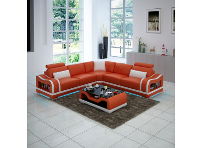 Leather sofa Couch Living landscape Corner sofa Corner Suite Design Modern Sofa with USB