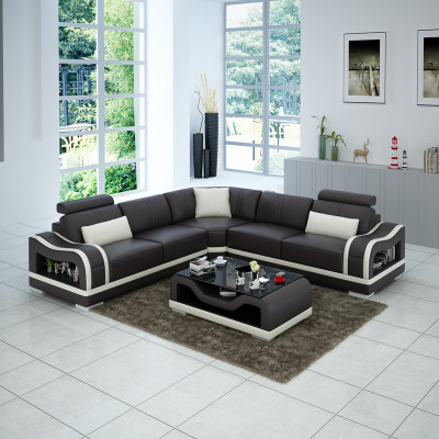 Leather sofa Couch Living landscape Corner sofa Corner Suite Design Modern Sofa with USB