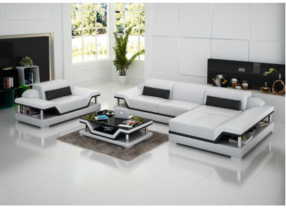 Design leather sofa sofa couch upholstery corner living landscape suite sofa new USB LED