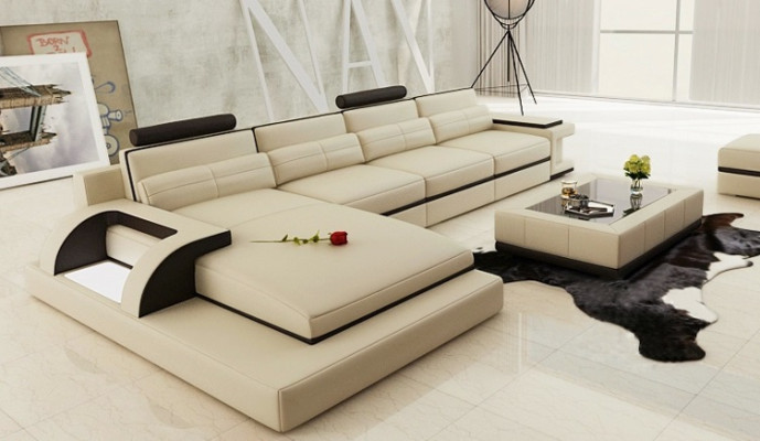 Corner sofa with USB,Upholstery Sofa Living landscape Seat Eck Suite Leather Textile PH115