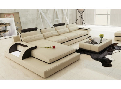 Corner sofa with USB,Upholstery Sofa Living landscape Seat Eck Suite Leather Textile PH115