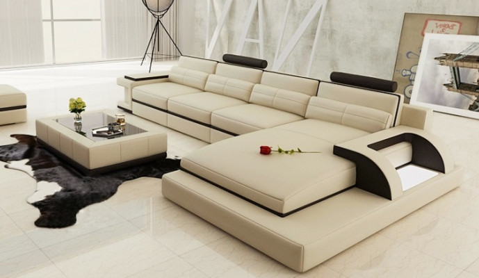 Corner sofa with USB,Upholstery Sofa Living landscape Seat Eck Suite Leather Textile PH115
