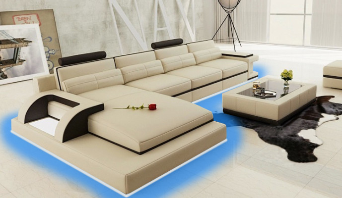 Corner sofa with USB,Upholstery Sofa Living landscape Seat Eck Suite Leather Textile PH115