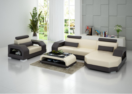 Leather sofa Couch Living landscape Corner sofa + Armchair Suite Design Modern LED USB